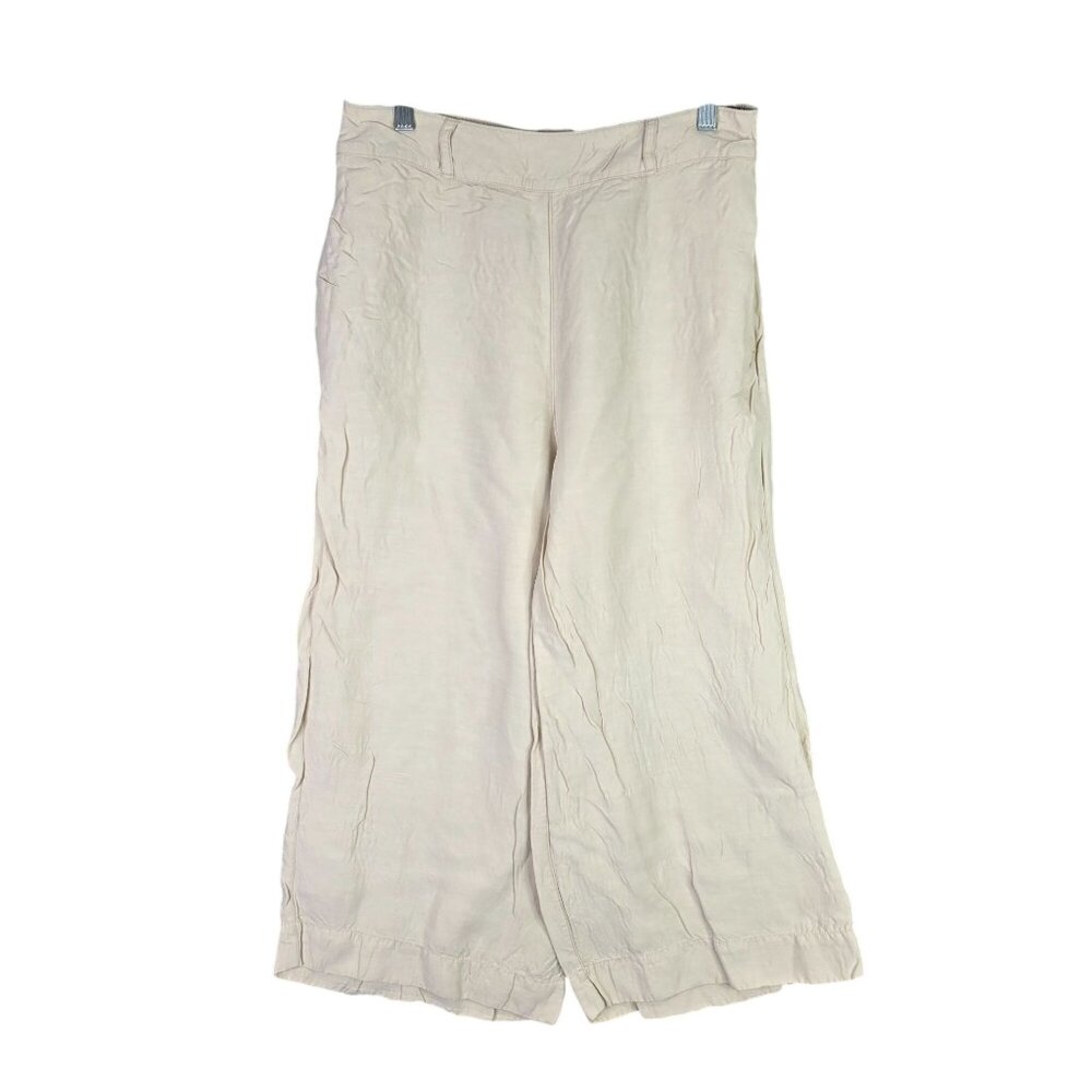 Womens Halston Beige Wide Leg Linen Rayon Blend Pants Elastic Waist Size L